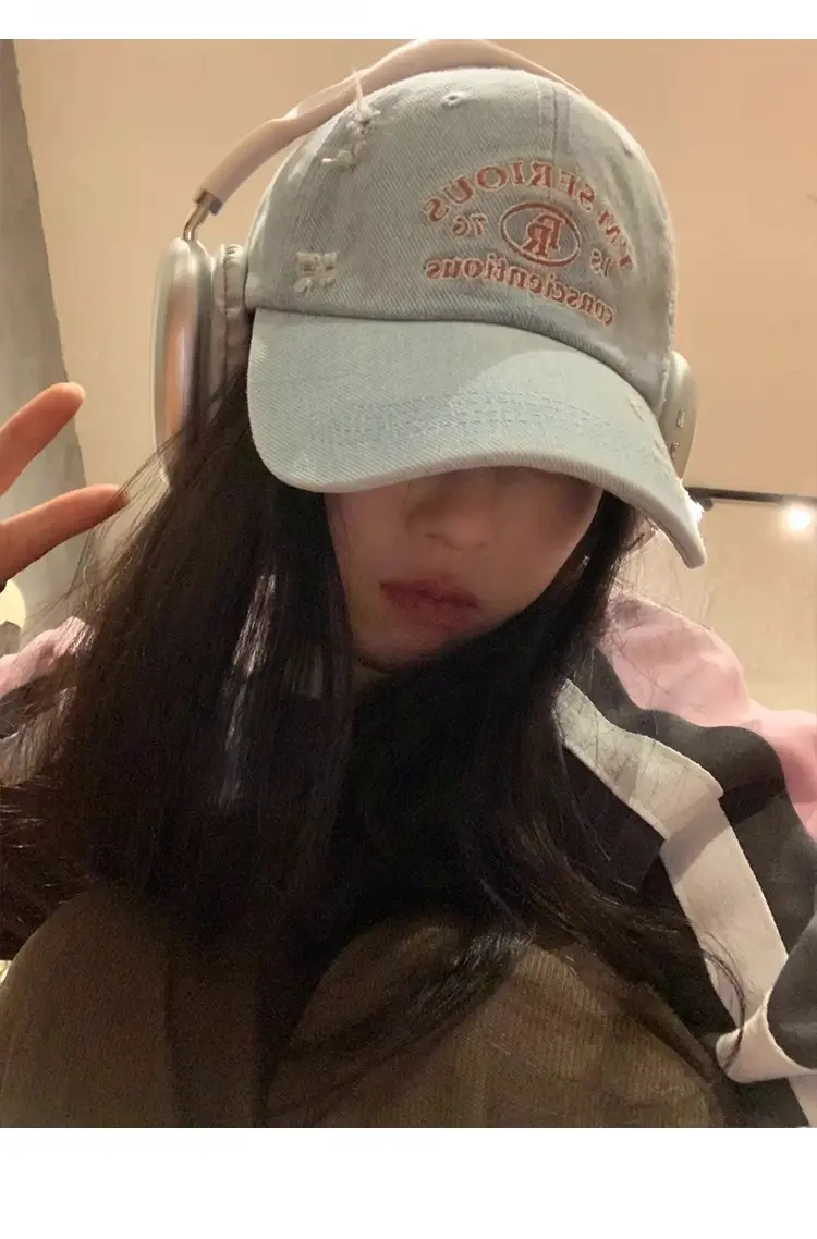 American-style Retro Baseball Cap Women Soft Top Shade Shown Face Small Wide Brim Big Head Casual All-match Denim Cap — feature 10
