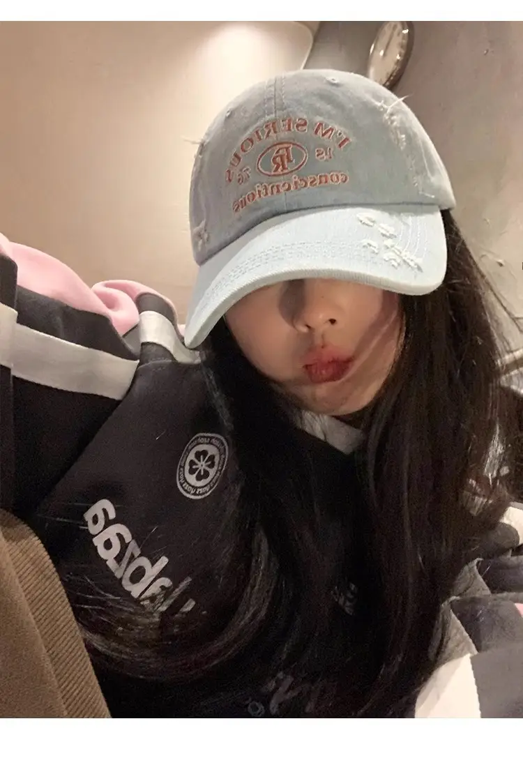 American-style Retro Baseball Cap Women Soft Top Shade Shown Face Small Wide Brim Big Head Casual All-match Denim Cap — feature 11