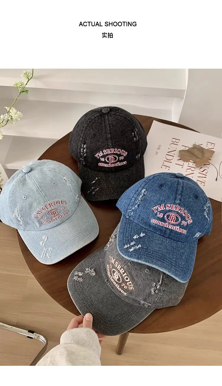 American-style Retro Baseball Cap Women Soft Top Shade Shown Face Small Wide Brim Big Head Casual All-match Denim Cap — feature 12