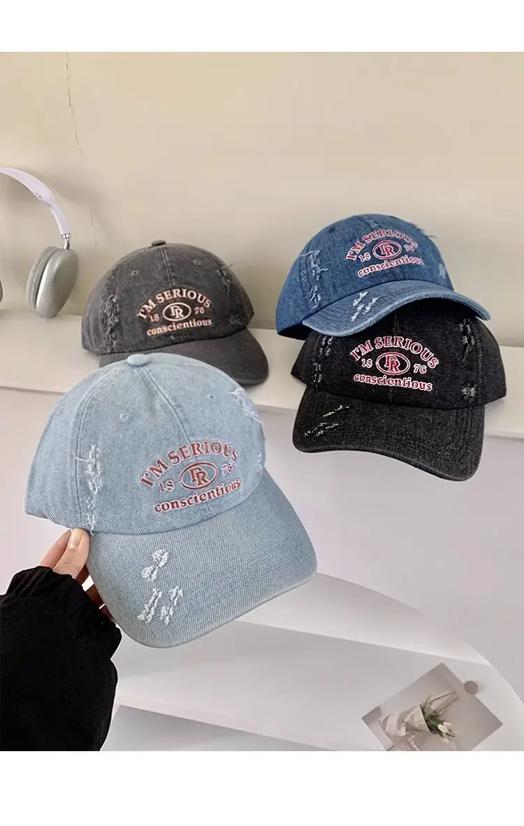 American-style Retro Baseball Cap Women Soft Top Shade Shown Face Small Wide Brim Big Head Casual All-match Denim Cap — feature 14