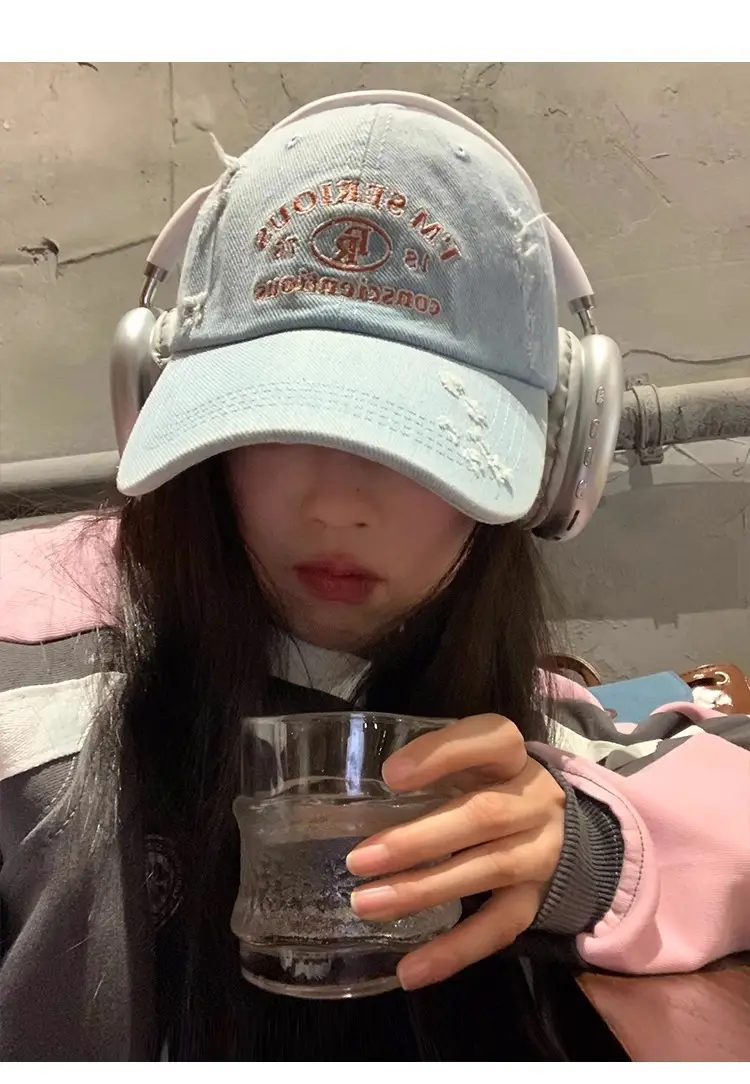 American-style Retro Baseball Cap Women Soft Top Shade Shown Face Small Wide Brim Big Head Casual All-match Denim Cap — feature 6