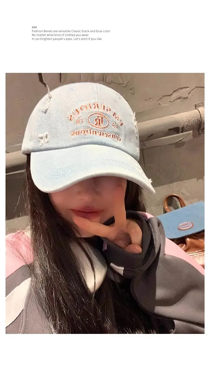 American-style Retro Baseball Cap Women Soft Top Shade Shown Face Small Wide Brim Big Head Casual All-match Denim Cap — feature 7