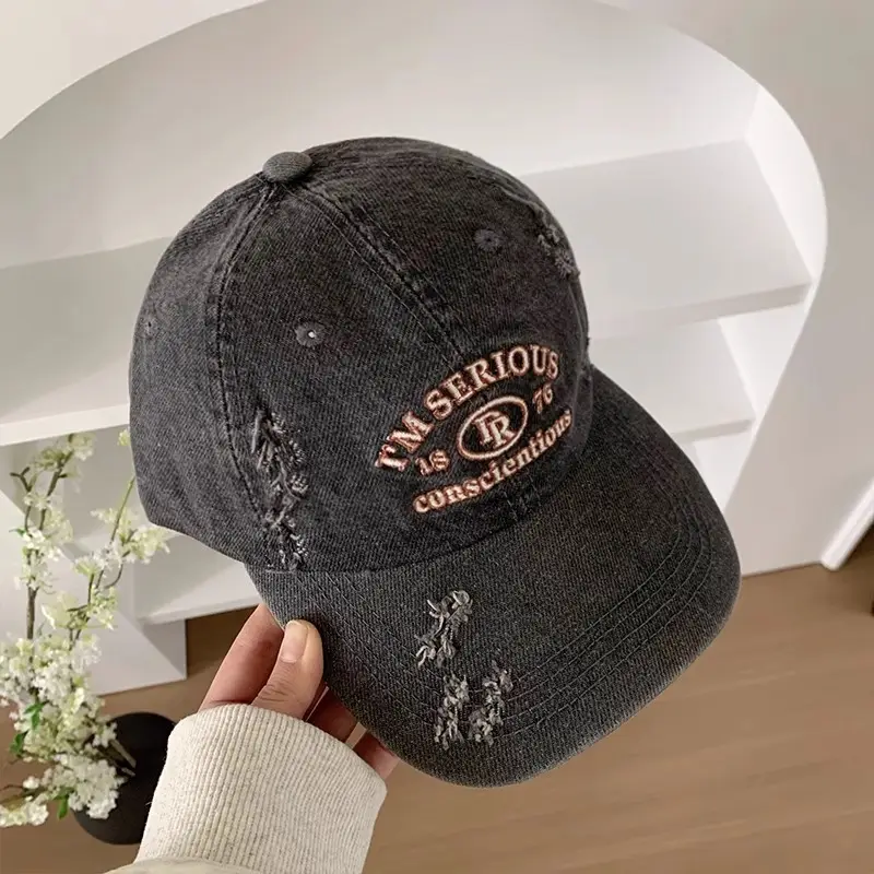 American-style Retro Baseball Cap Women Soft Top Shade Shown Face Small Wide Brim Big Head Casual All-match Denim Cap - Image 3