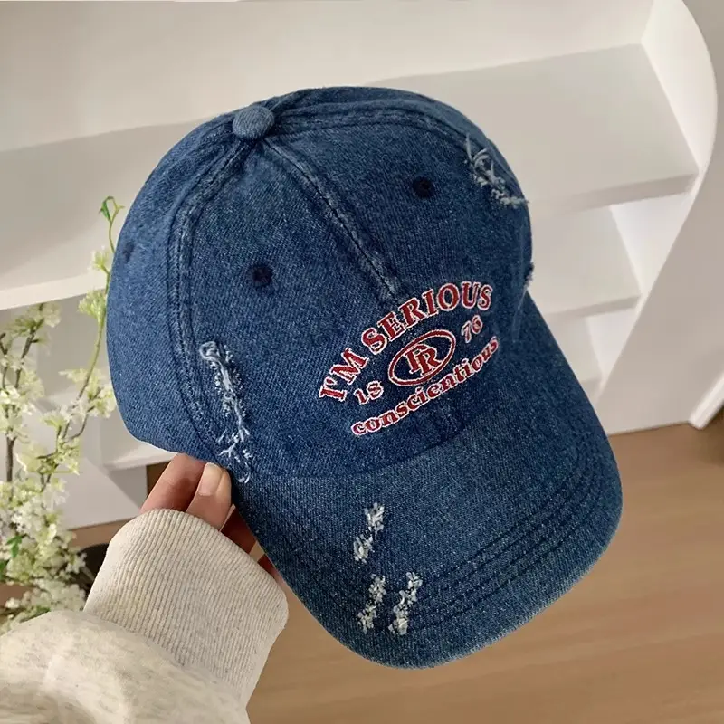 American-style Retro Baseball Cap Women Soft Top Shade Shown Face Small Wide Brim Big Head Casual All-match Denim Cap - Image 4