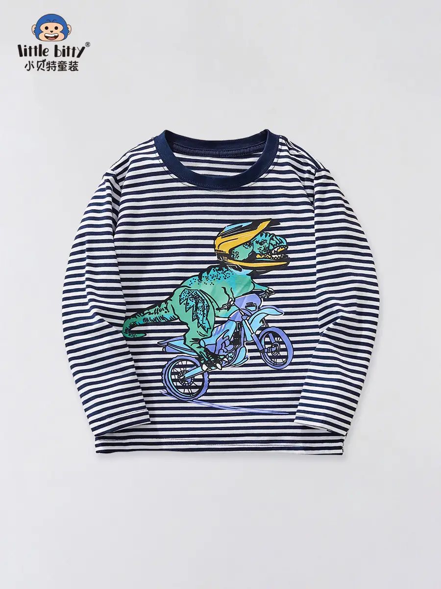 Autumn Long Sleeve T-Shirt for Boys Dinosaur Print Striped