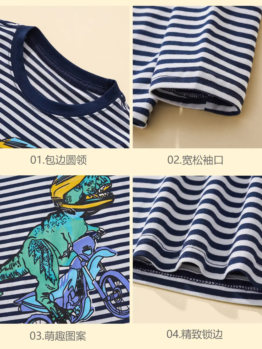 Autumn Long Sleeve T-Shirt for Boys Dinosaur Print Striped