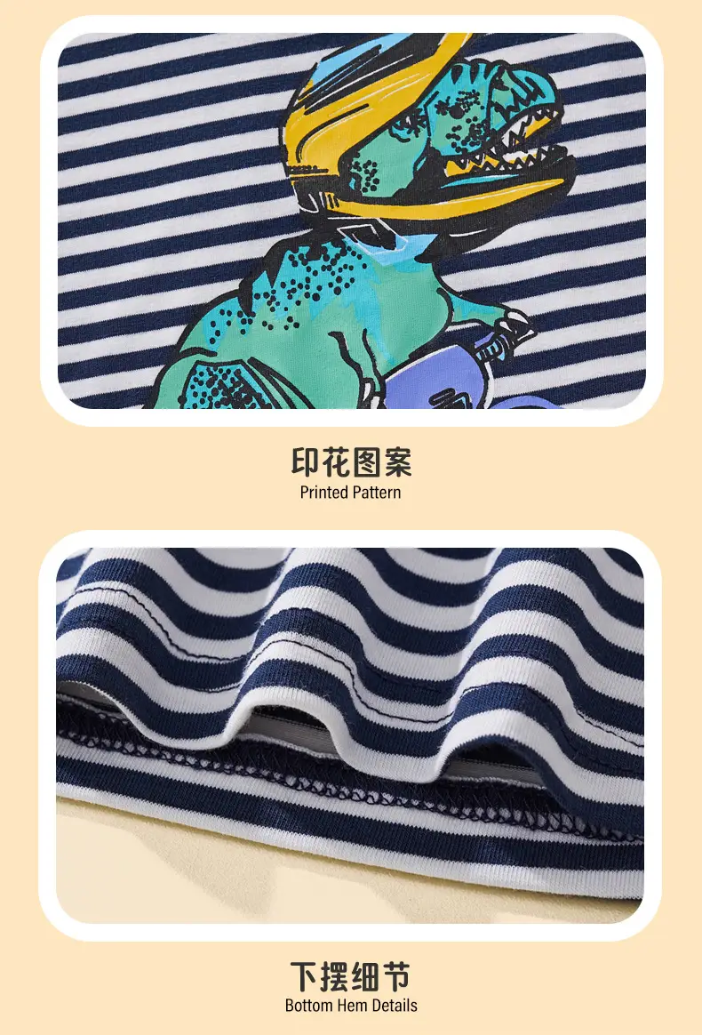 Autumn Long Sleeve T-Shirt for Boys Dinosaur Print Striped — feature 10