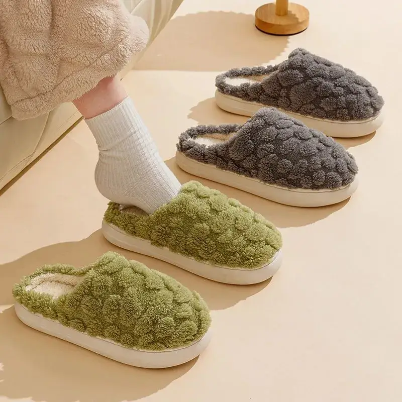Cotton Slippers Women's 2024 Indoor Warm Dung-feeling Plush Household Winter Anti-slip New Cotton Slippers for Men's Home
