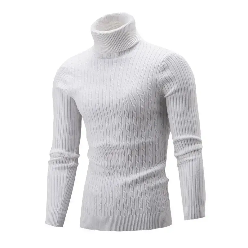 Men's White Knit Turtleneck Sweater Autumn Base Layer - Image 10