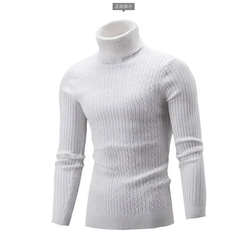 Men's White Knit Turtleneck Sweater Autumn Base Layer — feature 27