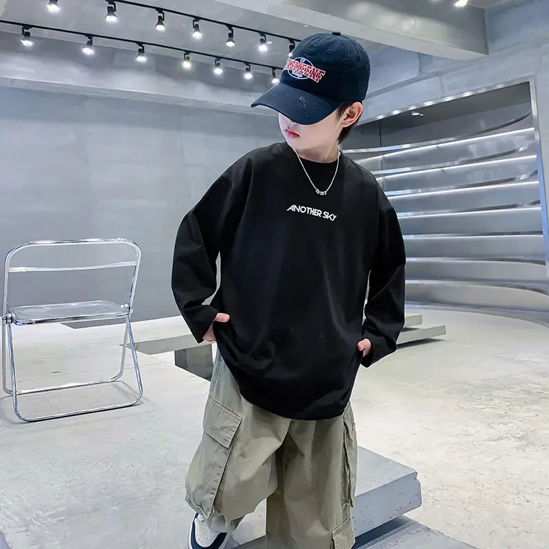 Boys Black Cotton Long Sleeve T-Shirt 2025 - Image 2