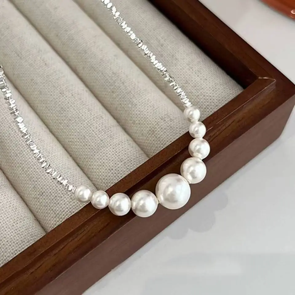 Pure Silver Pearl Necklace for Women Elegant Gift - Image 7
