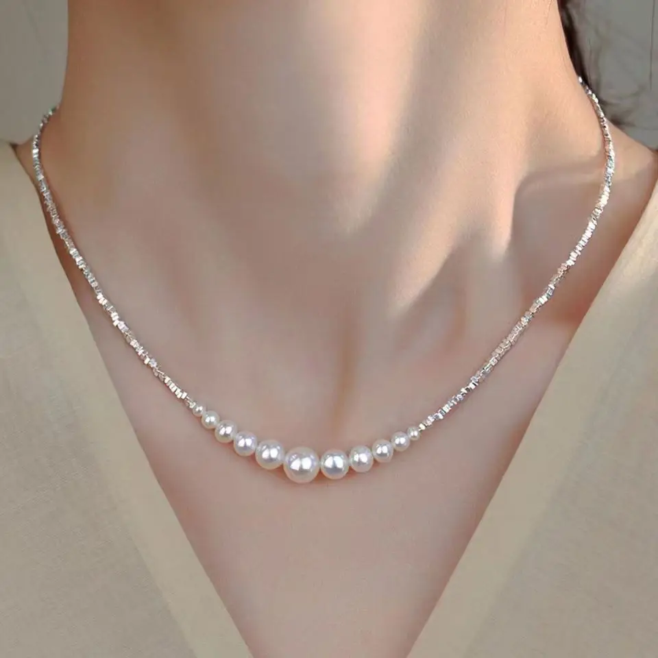 Pure Silver Pearl Necklace for Women Elegant Gift — feature 10