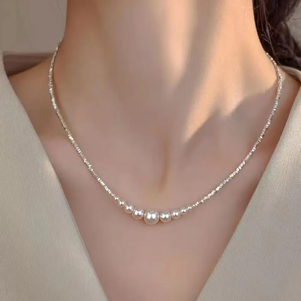 Pure Silver Pearl Necklace for Women Elegant Gift — feature 2