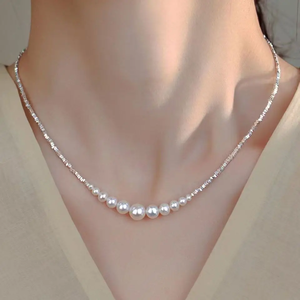 Pure Silver Pearl Necklace for Women Elegant Gift — feature 4