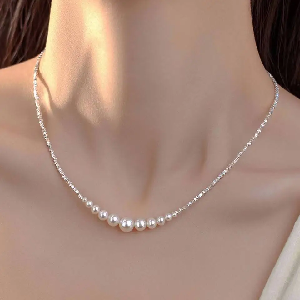 Pure Silver Pearl Necklace for Women Elegant Gift — feature 5
