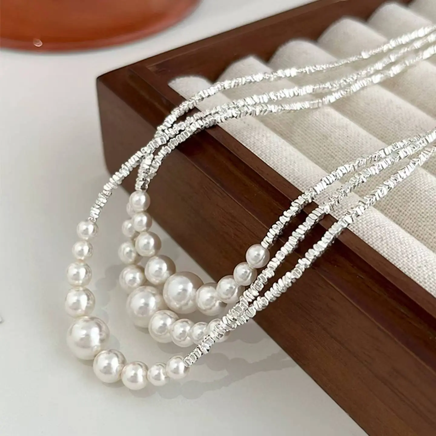 Pure Silver Pearl Necklace for Women Elegant Gift — feature 9