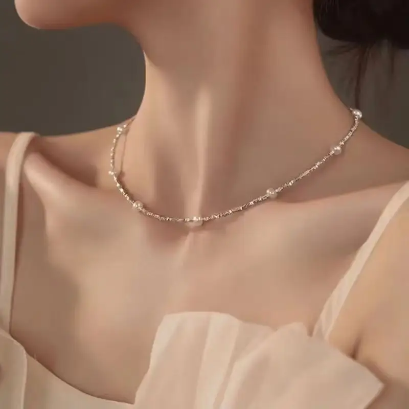 Pure Silver Pearl Necklace for Women Elegant Gift - Image 3