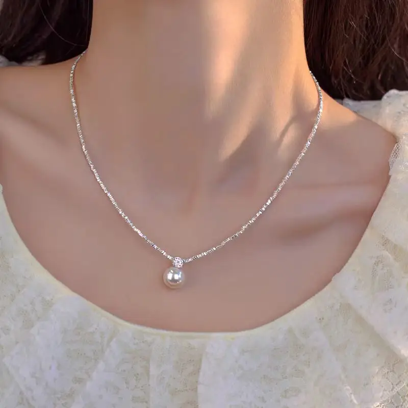 Pure Silver Pearl Necklace for Women Elegant Gift - Image 4