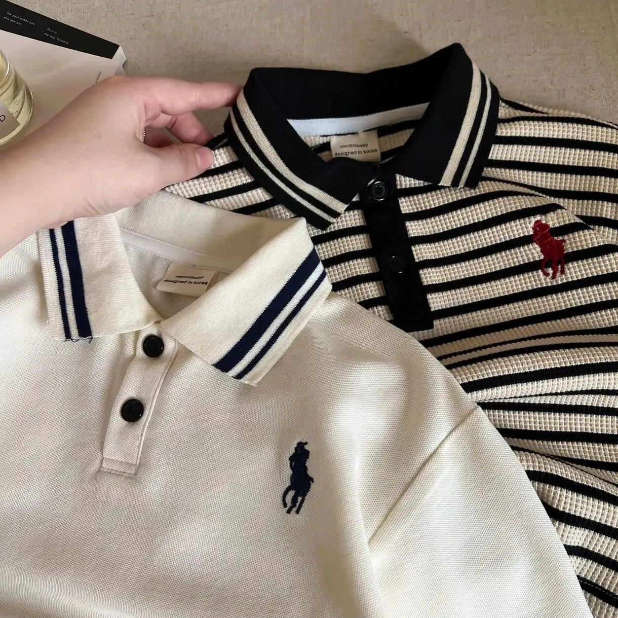2025 Boys Striped Polo Shirt Beige Black — feature 13
