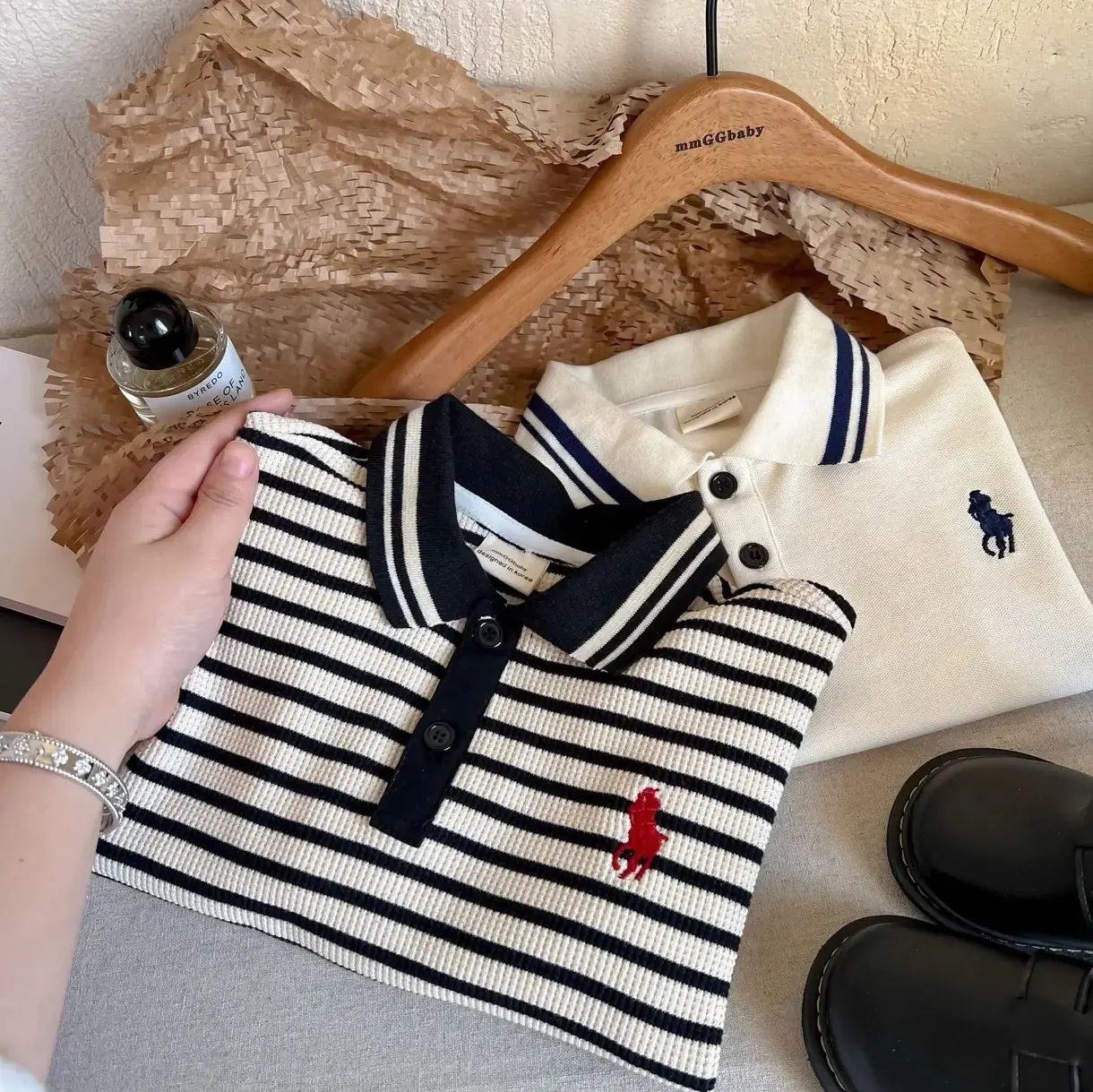 2025 Boys Striped Polo Shirt Beige Black — feature 14