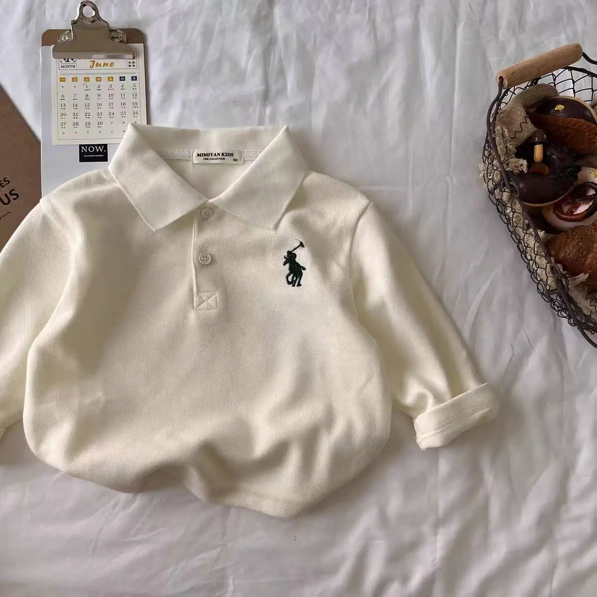 2025 Boys Striped Polo Shirt Beige Black - Image 3