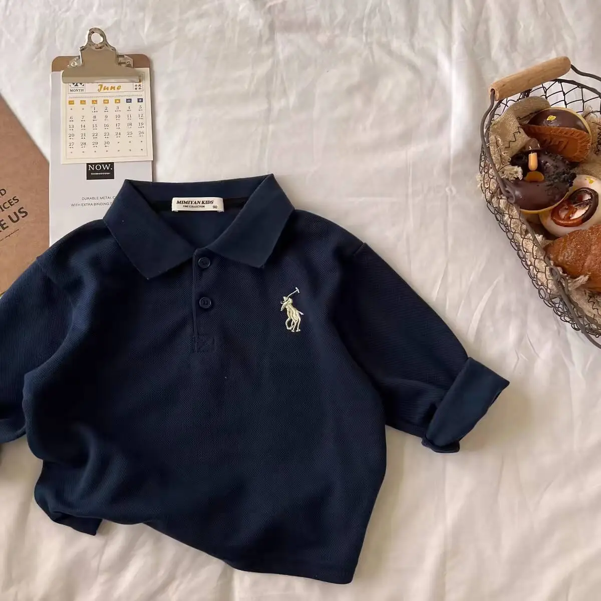 2025 Boys Striped Polo Shirt Beige Black - Image 4
