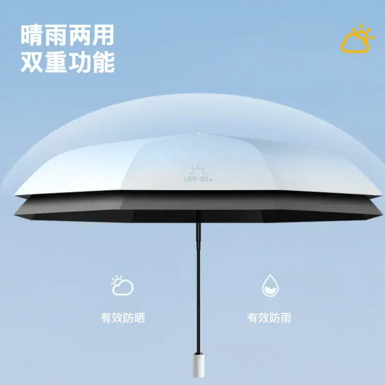 Black Rubber 3-Fold Umbrella with UV Protection - Image 9