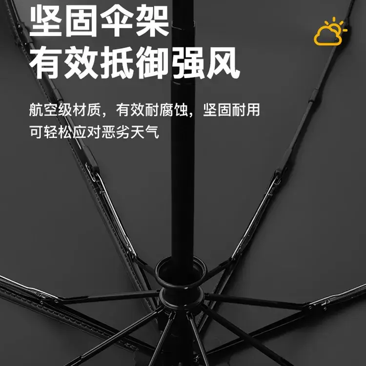 Black Rubber 3-Fold Umbrella with UV Protection - Image 10