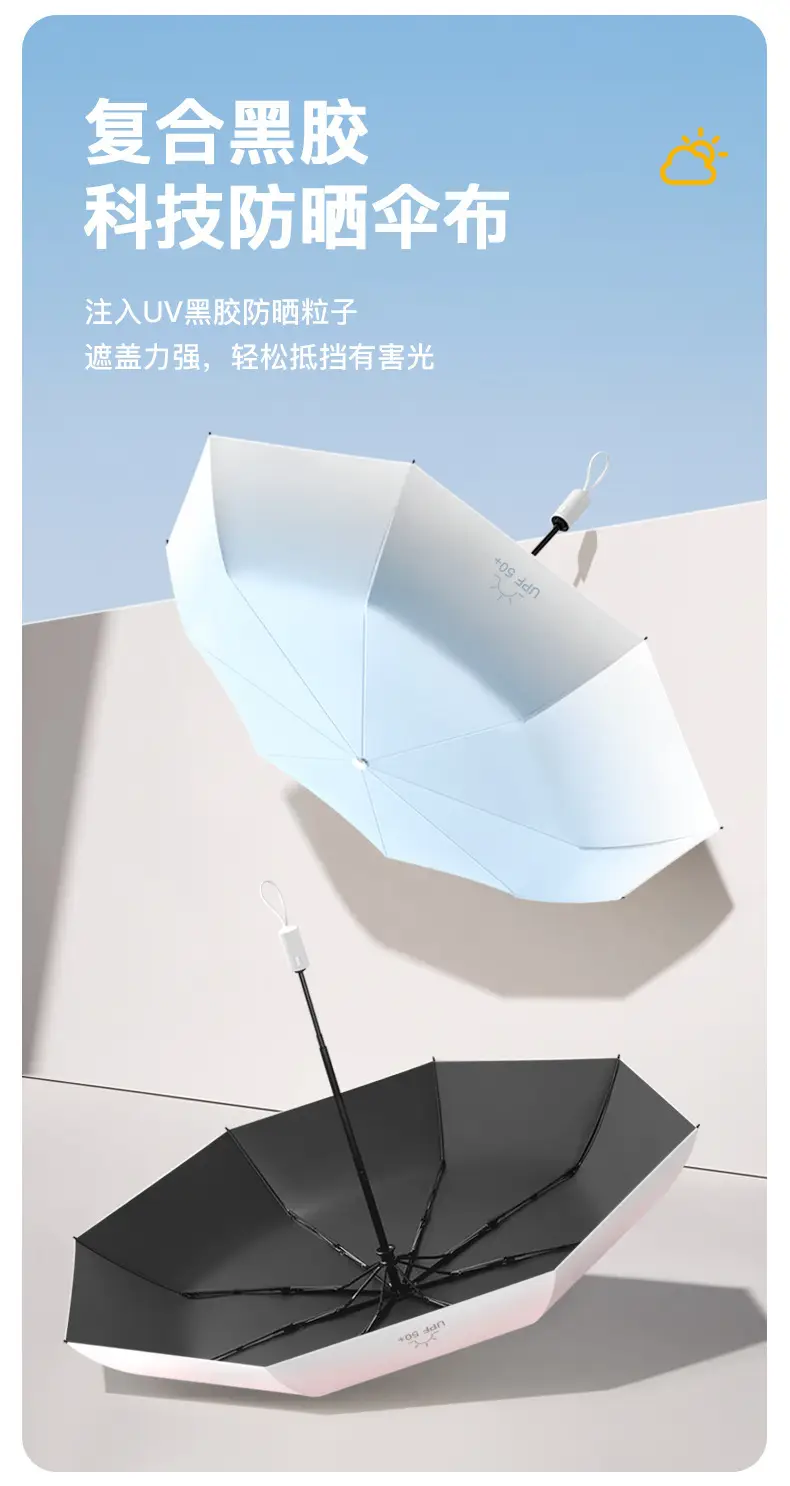 Black Rubber 3-Fold Umbrella with UV Protection — feature 11
