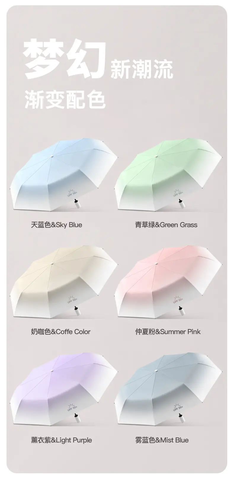 Black Rubber 3-Fold Umbrella with UV Protection — feature 23
