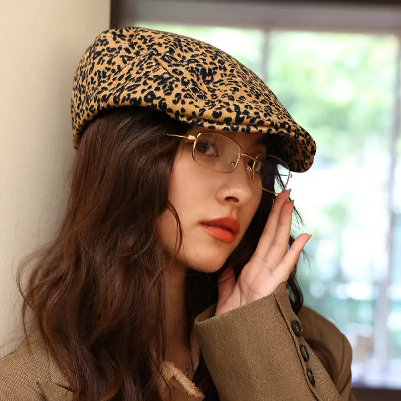 Women Leopard Print Cap with Glasses 2024 New Spice Girls