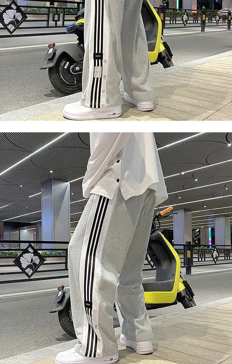 Men's Grey Sweatpants with 3 Stripes Casual Summer Wear — feature 10