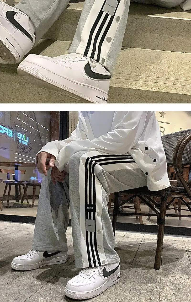 Men's Grey Sweatpants with 3 Stripes Casual Summer Wear — feature 15
