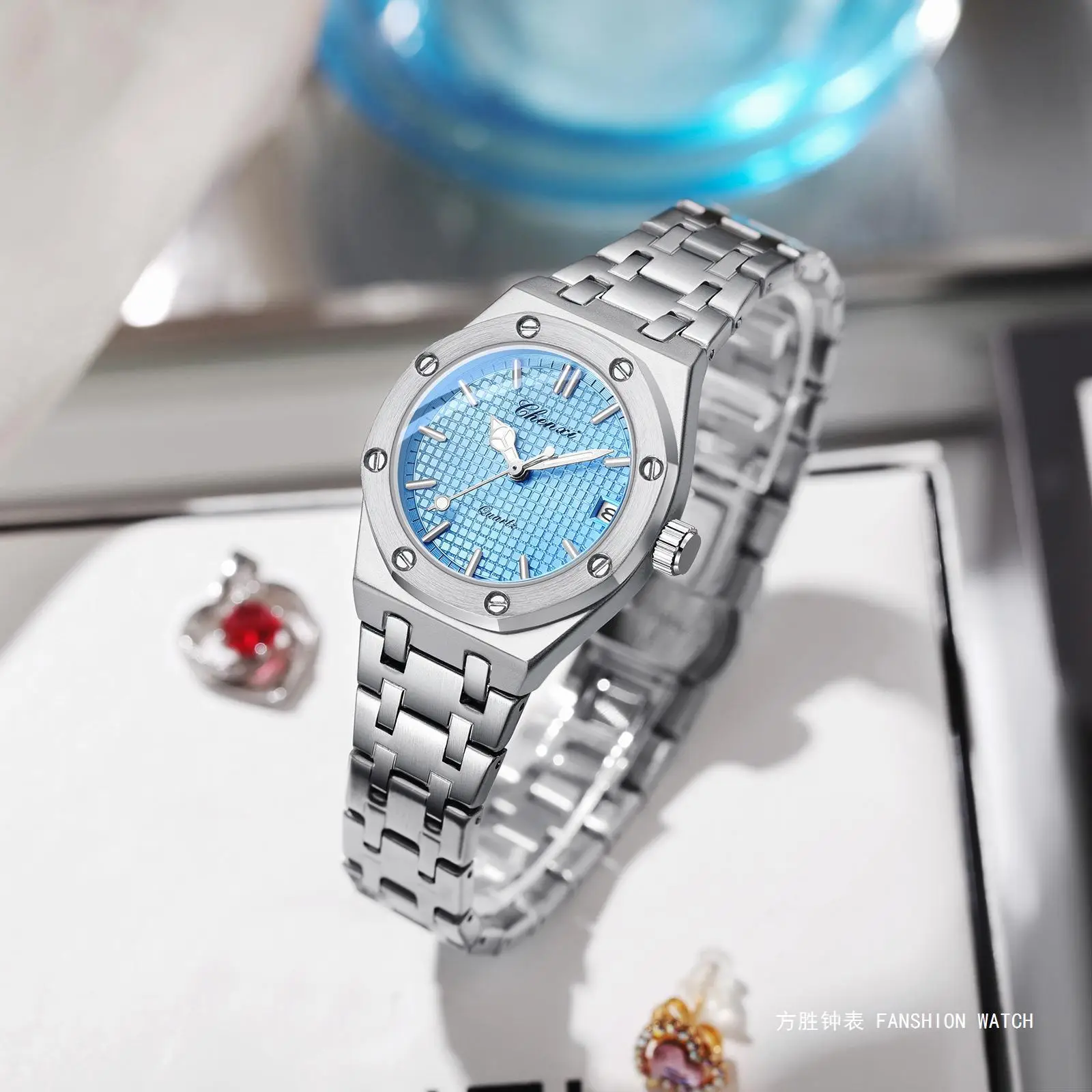 Chenxi Women's Green Dial Quartz Watch with Steel Band