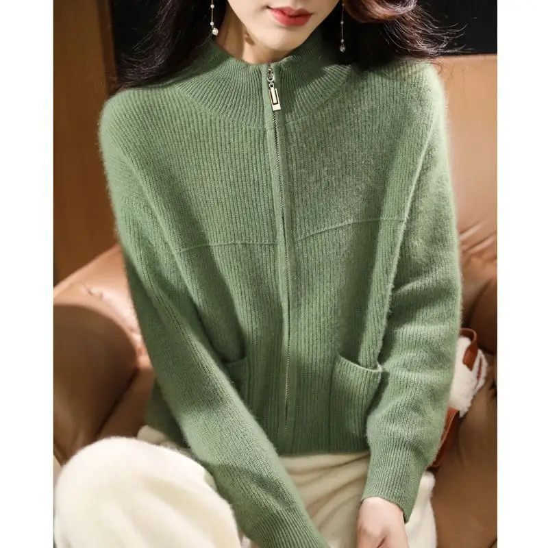 Pink Knitted Double Zipper Cardigan for Women - Image 7
