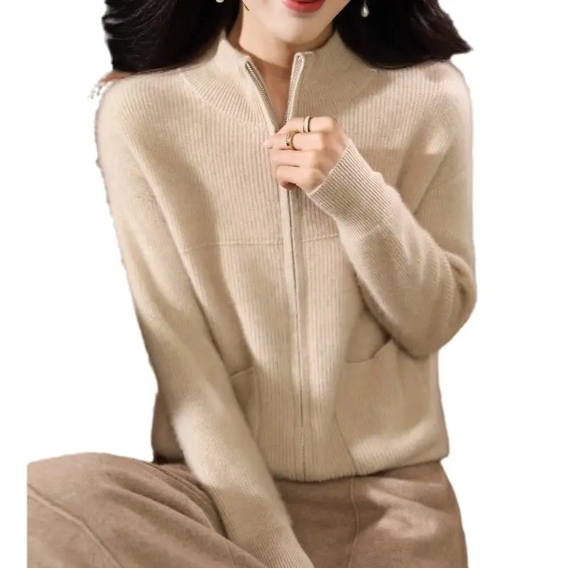 Pink Knitted Double Zipper Cardigan for Women - Image 9
