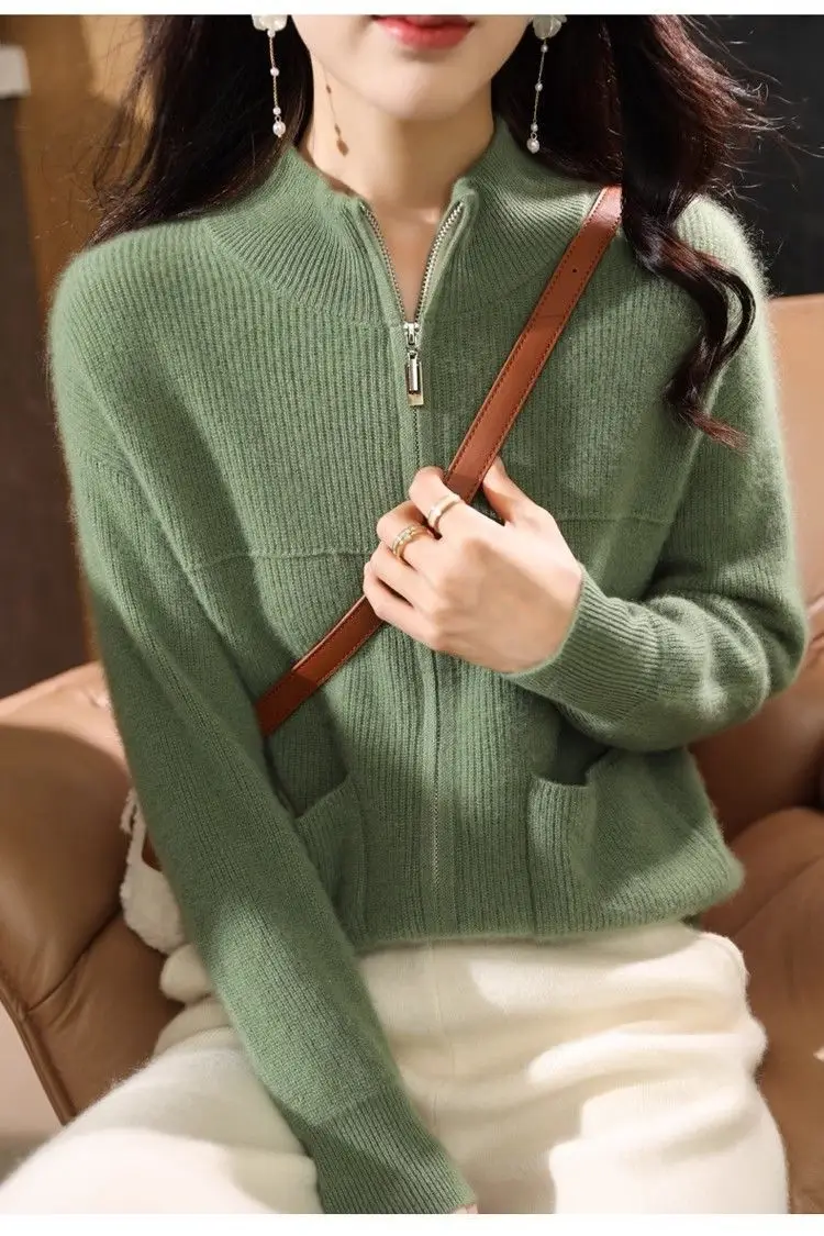 Pink Knitted Double Zipper Cardigan for Women — feature 2