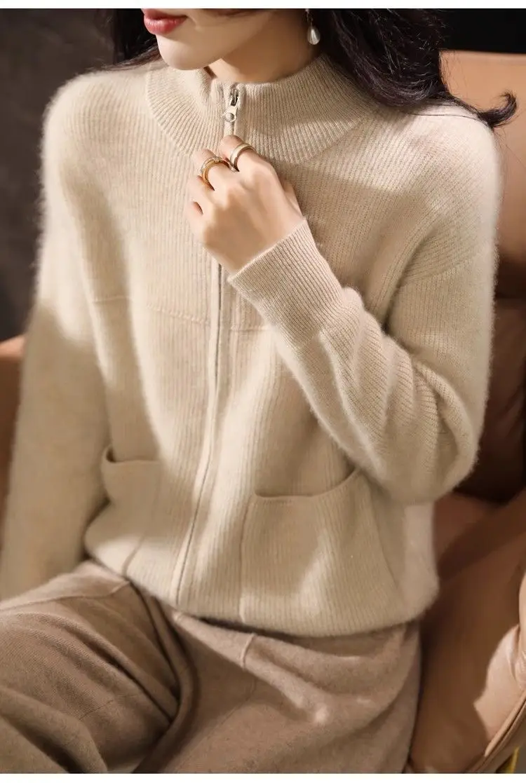 Pink Knitted Double Zipper Cardigan for Women — feature 4