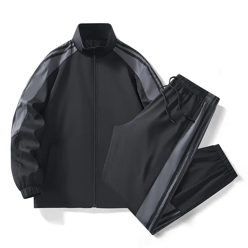 Men Green Track Jacket Set with Black Pants