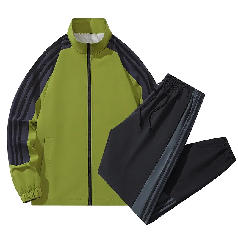 Men Green Track Jacket Set with Black Pants