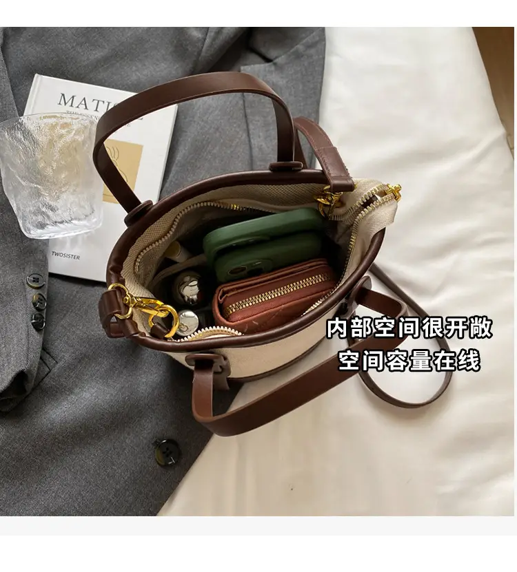 Vintage Canvas Bucket Bag Women's Korean-style 2024 Autumn — feature 9