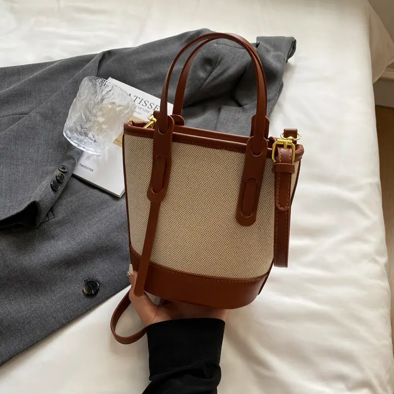 Vintage Canvas Bucket Bag Women's Korean-style 2024 Autumn - Image 3