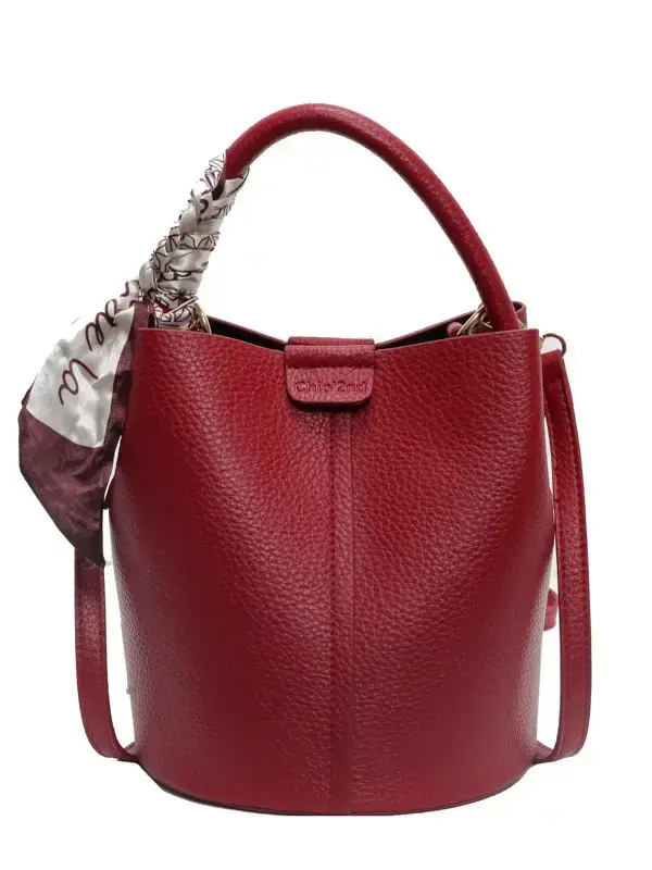 Brown Litchi Satchel Bucket Bag for Women - Image 10