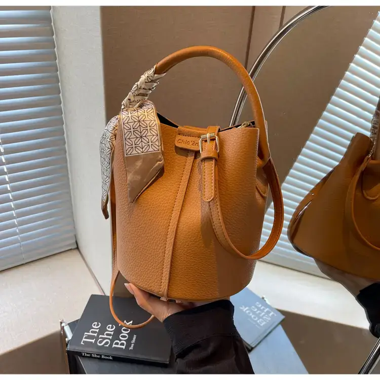 Brown Litchi Satchel Bucket Bag for Women — feature 16