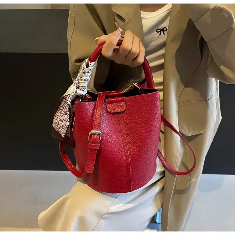 Brown Litchi Satchel Bucket Bag for Women — feature 18