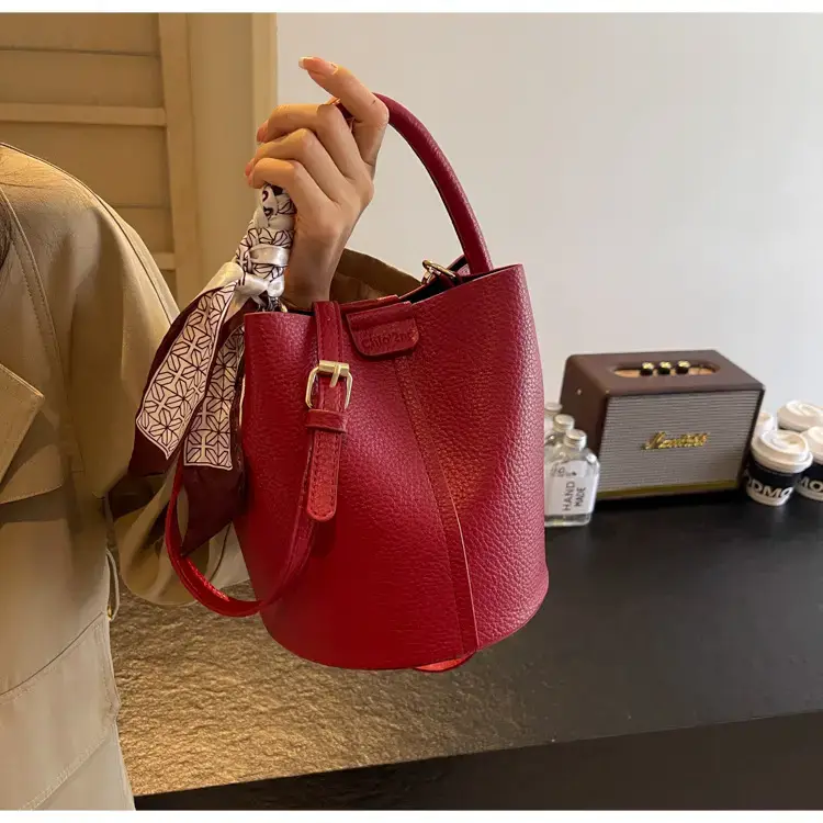 Brown Litchi Satchel Bucket Bag for Women — feature 19