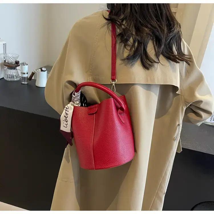 Brown Litchi Satchel Bucket Bag for Women — feature 20