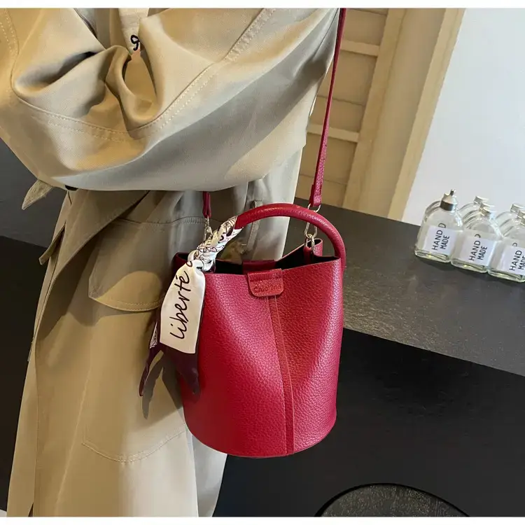Brown Litchi Satchel Bucket Bag for Women — feature 21