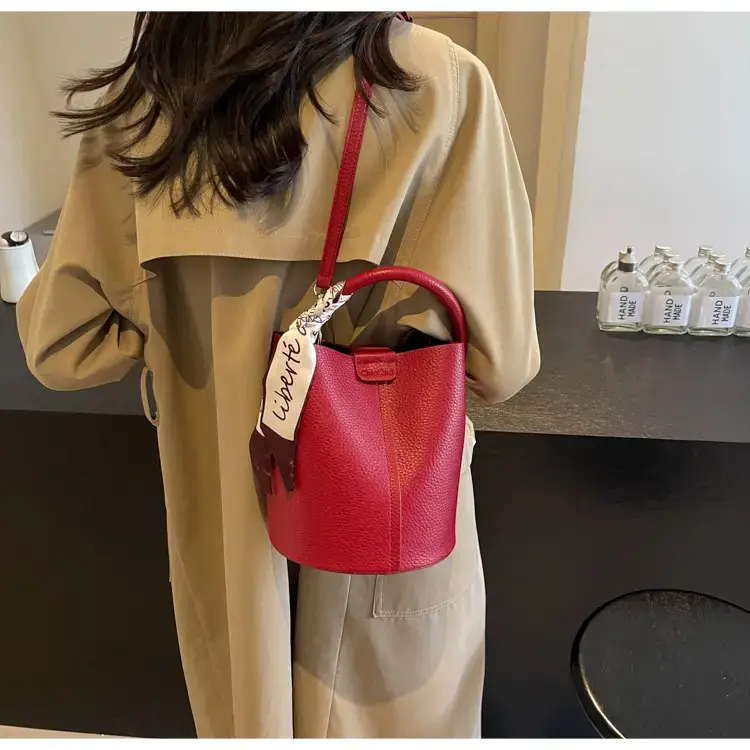 Brown Litchi Satchel Bucket Bag for Women — feature 22